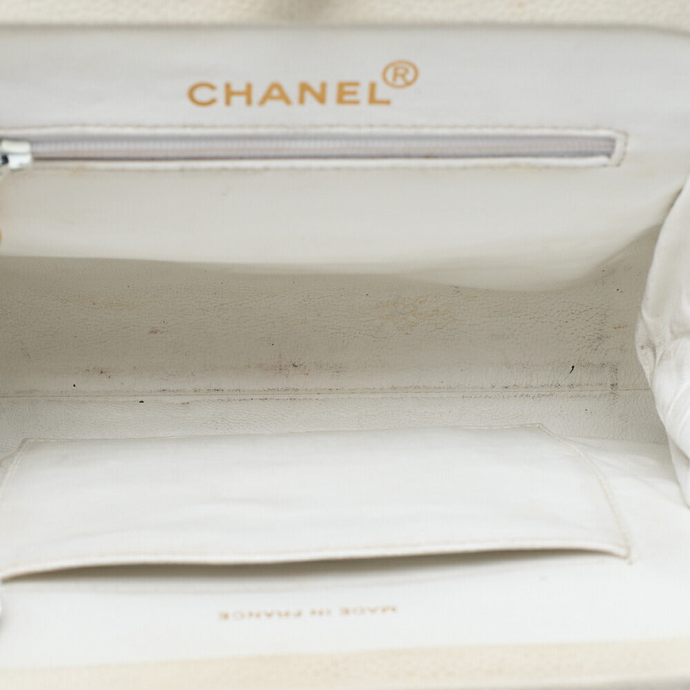 CHANEL Handbag Matelassé Mouth Coco Mark Caviar Skin White Gold-Tone Hardware, Pre-Owned