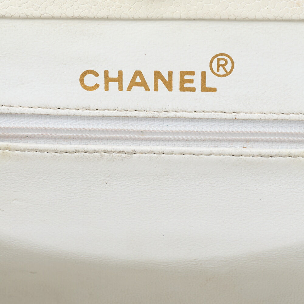 CHANEL Handbag Matelassé Mouth Coco Mark Caviar Skin White Gold-Tone Hardware, Pre-Owned