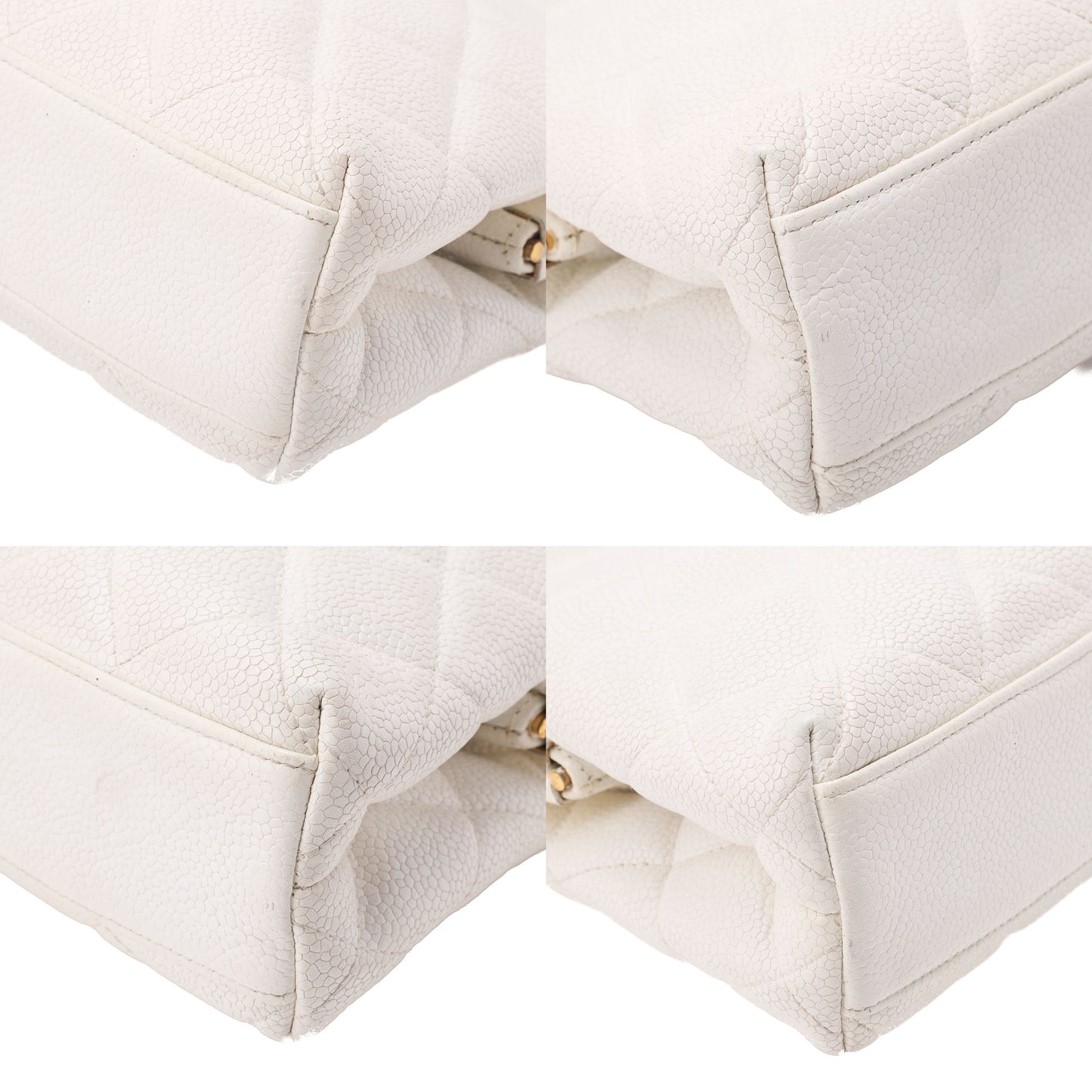 CHANEL Handbag Matelassé Mouth Coco Mark Caviar Skin White Gold-Tone Hardware, Pre-Owned