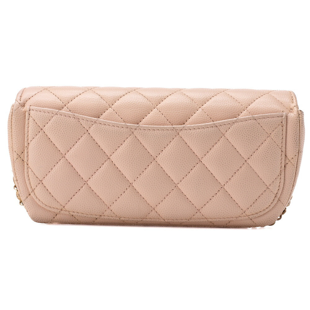 CHANEL Matrasse Shoulder Bag Caviar Skin Glasses Case Beige Silver-Tone Hardware, Pre-Owned