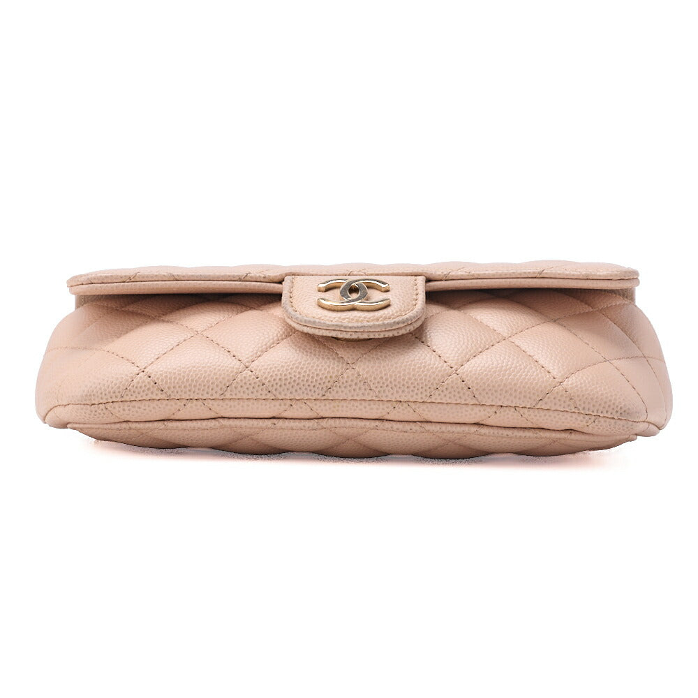 CHANEL Matrasse Shoulder Bag Caviar Skin Glasses Case Beige Silver-Tone Hardware, Pre-Owned