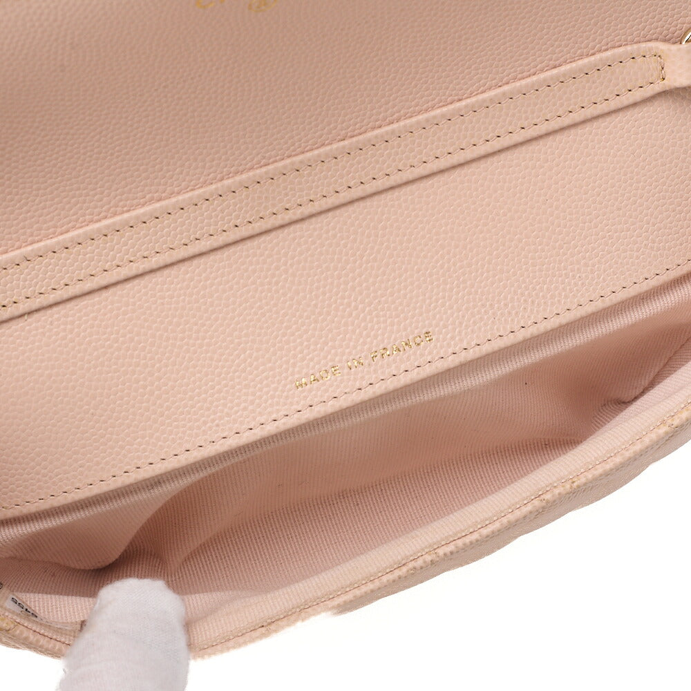 CHANEL Matrasse Shoulder Bag Caviar Skin Glasses Case Beige Silver-Tone Hardware, Pre-Owned