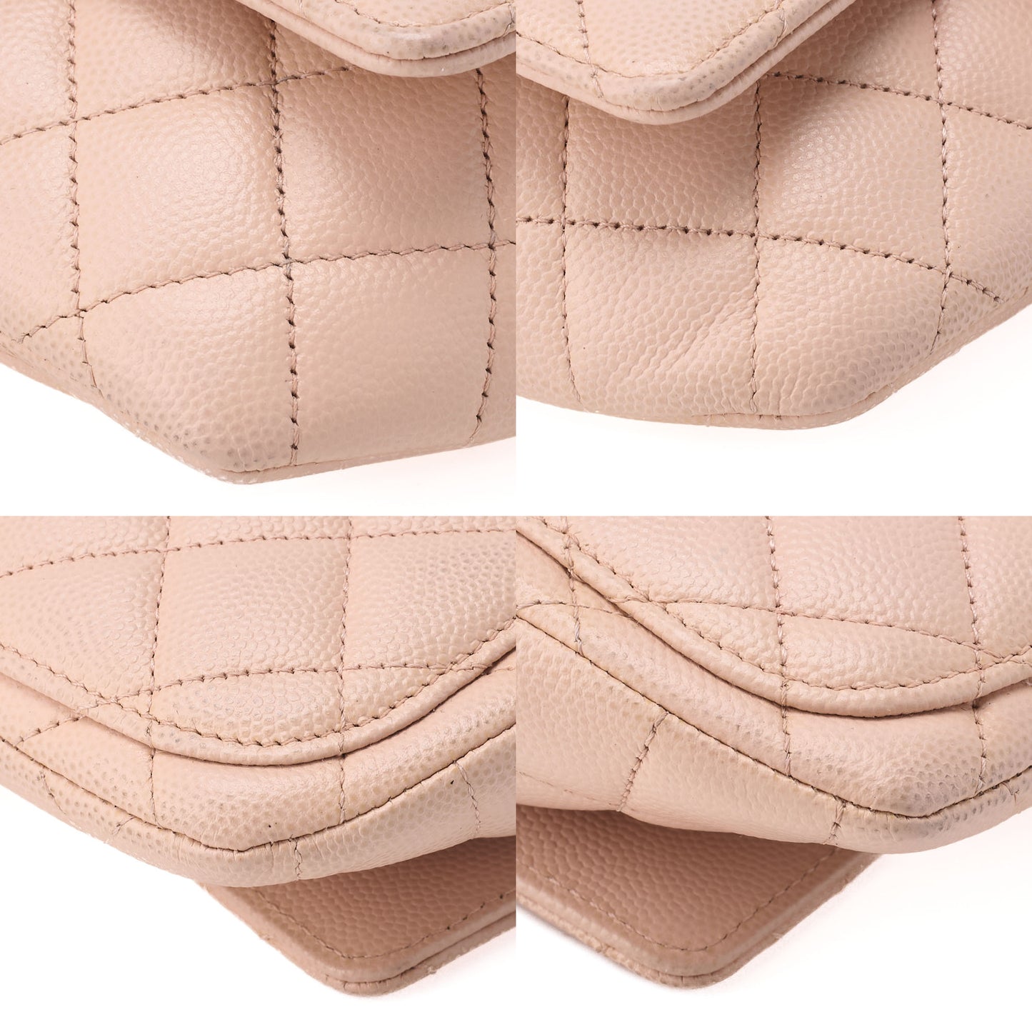 CHANEL Matrasse Shoulder Bag Caviar Skin Glasses Case Beige Silver-Tone Hardware, Pre-Owned