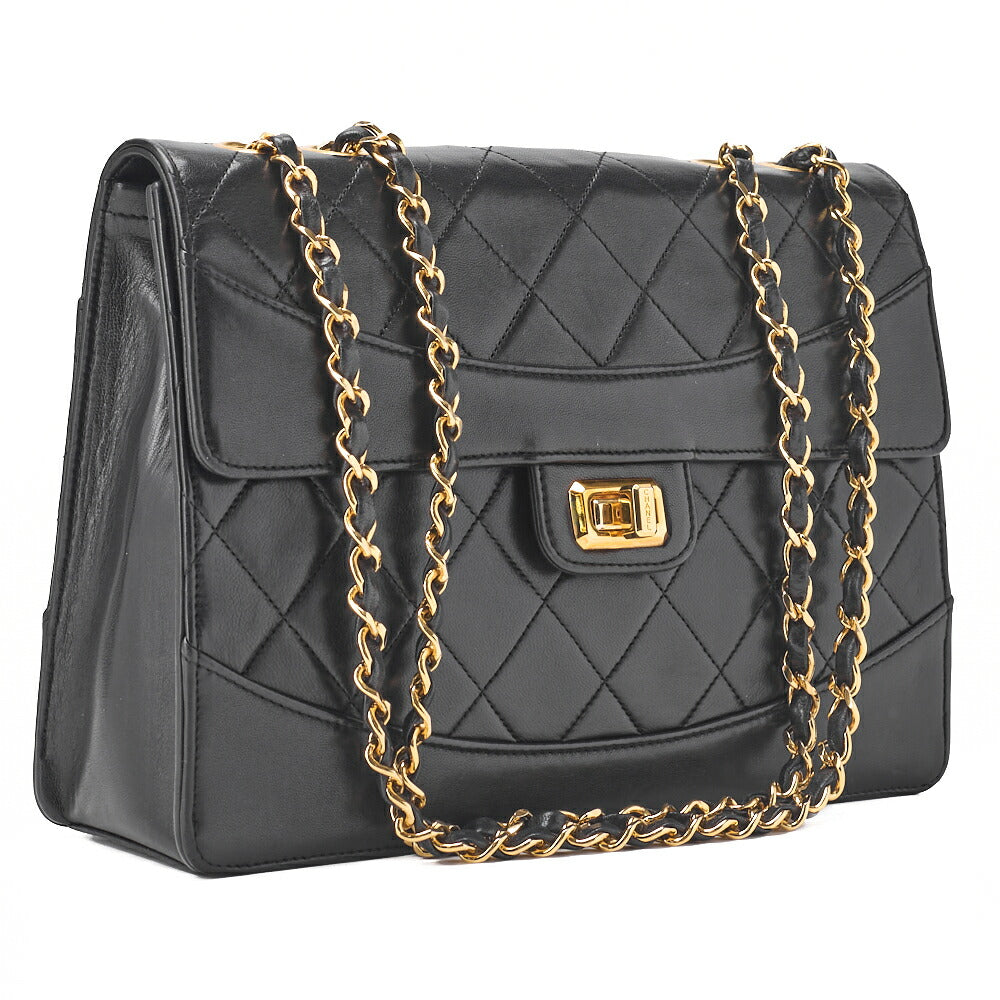 CHANEL Chain Shoulder Bag Matelassé 2.55 Turnlock Black Lambskin Gold-Tone Hardware, Pre-Owned