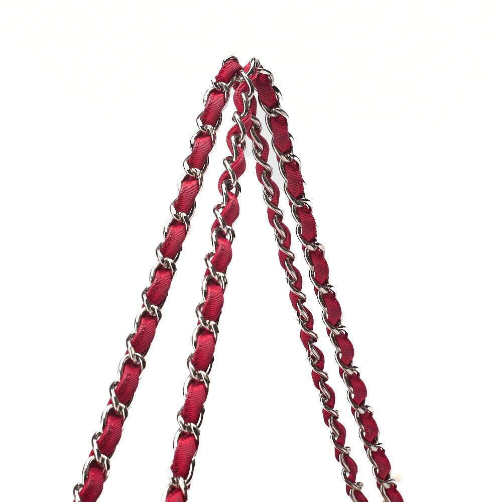 CHANEL Chain Shoulder Bag with Coco Charm Stripe Pattern Canvas Bicolor Silver-Tone Hardware, Pre-Owned