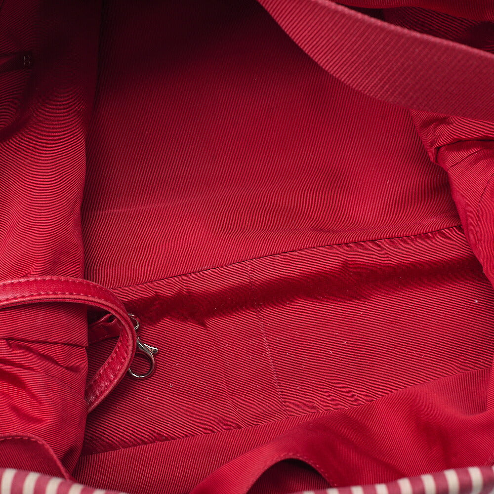 CHANEL Chain Shoulder Bag with Coco Charm Stripe Pattern Canvas Bicolor Silver-Tone Hardware, Pre-Owned