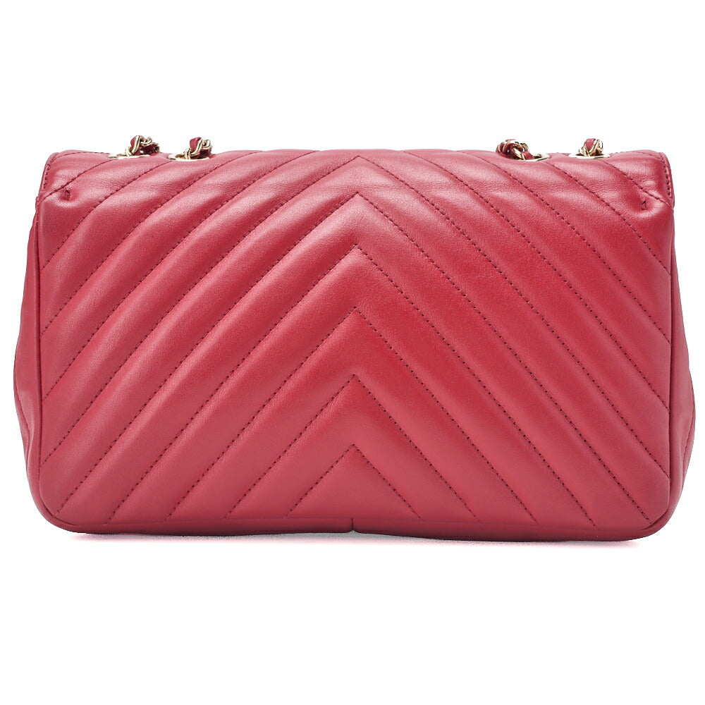 CHANEL Shoulder Bag Calfskin V-Stitch Red Cocomark Single Flap Gold-Tone Hardware, Pre-Owned