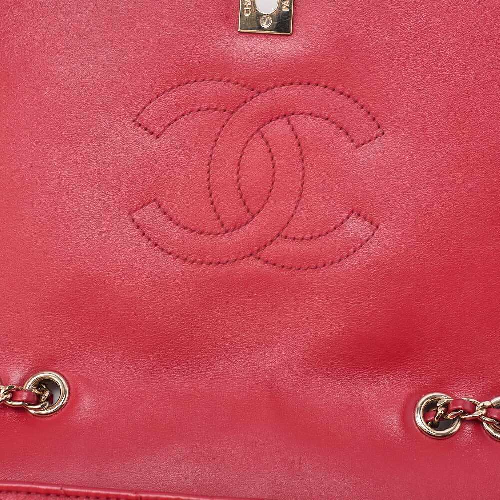 CHANEL Shoulder Bag Calfskin V-Stitch Red Cocomark Single Flap Gold-Tone Hardware, Pre-Owned
