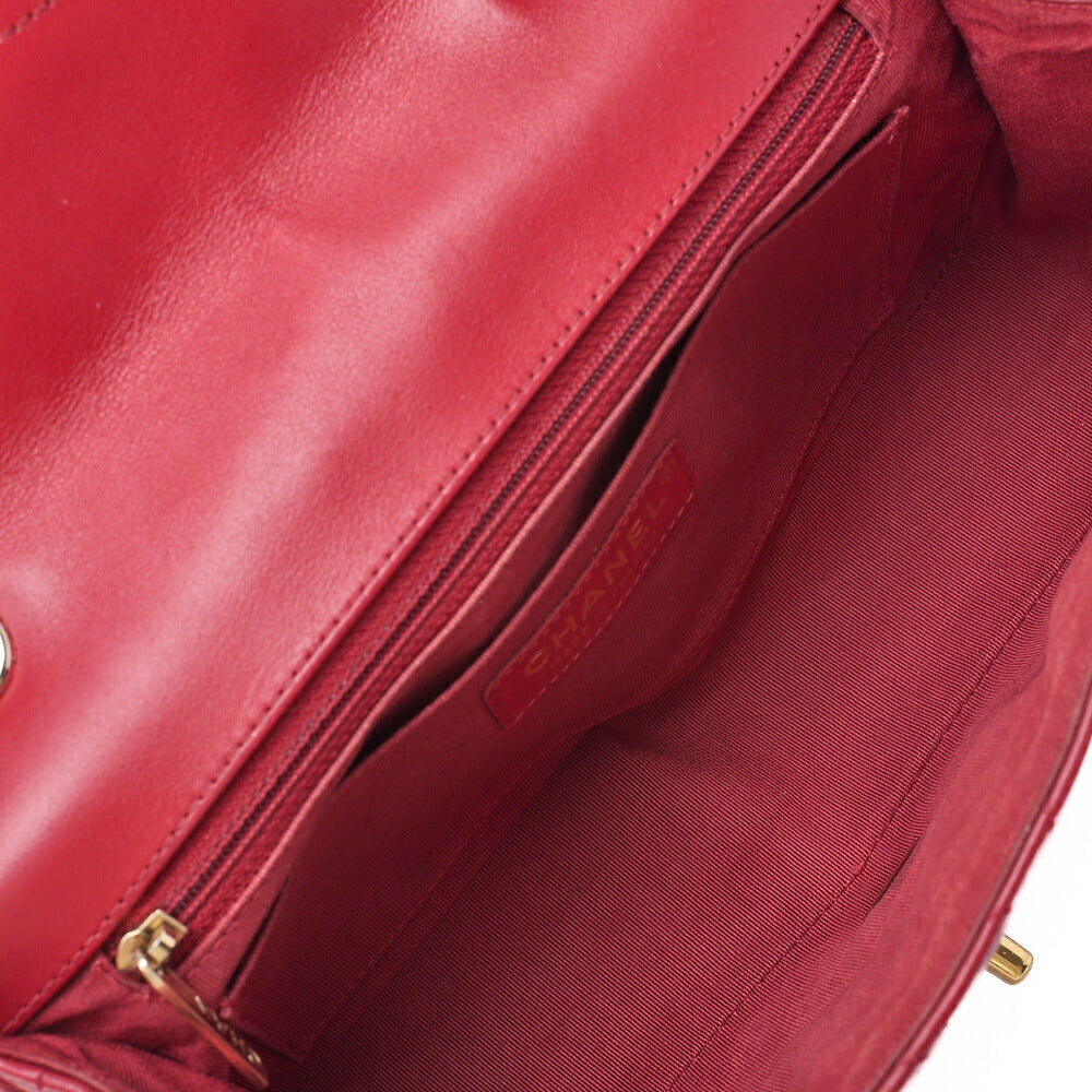 CHANEL Shoulder Bag Calfskin V-Stitch Red Cocomark Single Flap Gold-Tone Hardware, Pre-Owned