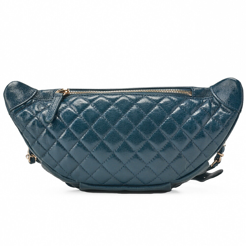 CHANEL Waist Bag Matelassé with Coco Charm Lambskin Blue Gold-Tone Hardware, Pre-Owned