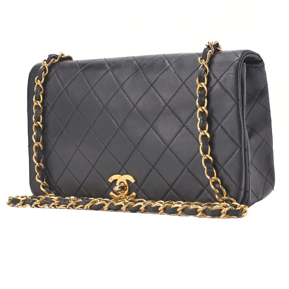CHANEL Shoulder Bag Matelassé Lambskin Black Gold-Tone Hardware, Pre-Owned