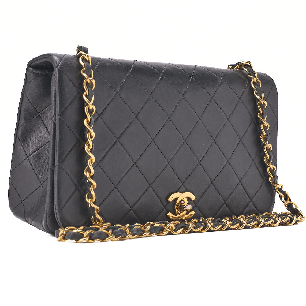 CHANEL Shoulder Bag Matelassé Lambskin Black Gold-Tone Hardware, Pre-Owned