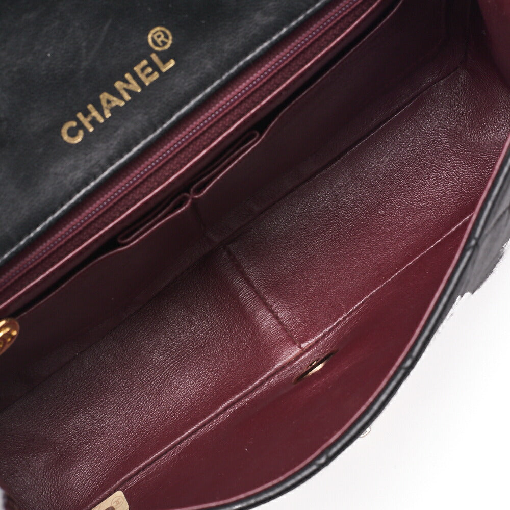 CHANEL Shoulder Bag Matelassé Lambskin Black Gold-Tone Hardware, Pre-Owned