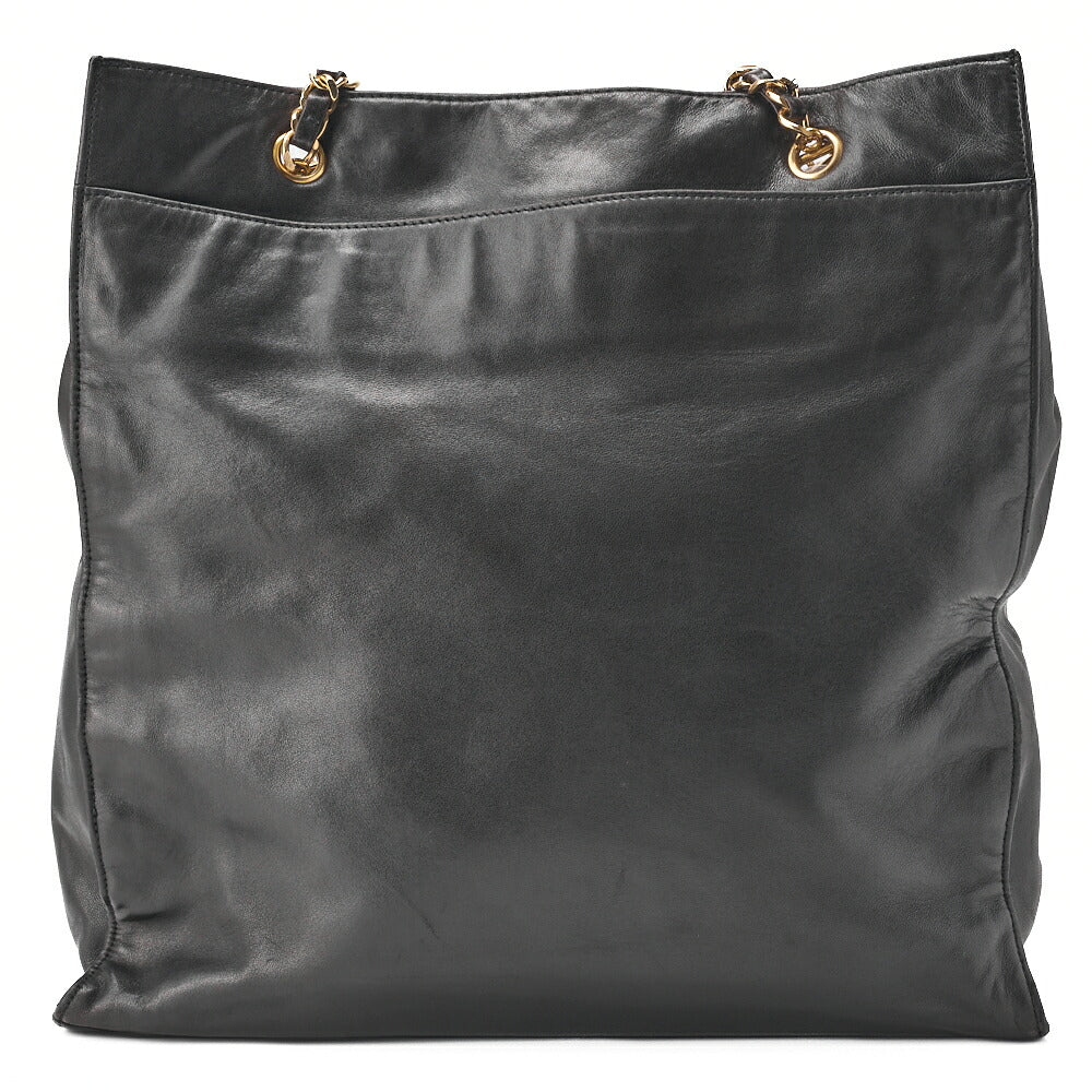 CHANEL Shoulder Bag Coco Mark Lambskin Black Large Size Gold-Tone Hardware, Pre-Owned