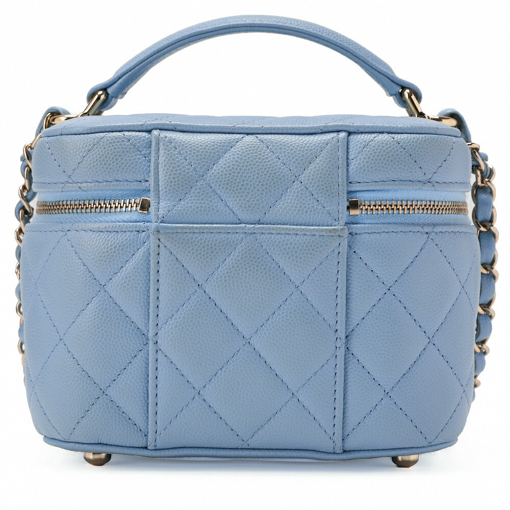 CHANEL Chain Shoulder Bag Matelassé Vanity Caviar Skin Light Blue 2way Gold-Tone Hardware, Pre-Owned