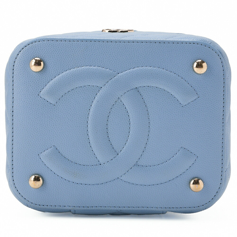 CHANEL Chain Shoulder Bag Matelassé Vanity Caviar Skin Light Blue 2way Gold-Tone Hardware, Pre-Owned