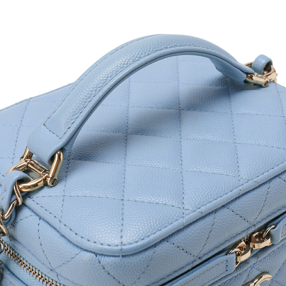CHANEL Chain Shoulder Bag  Matelassé Vanity Caviar Skin Light Blue 2way Gold-Tone Hardware, Pre-Owned