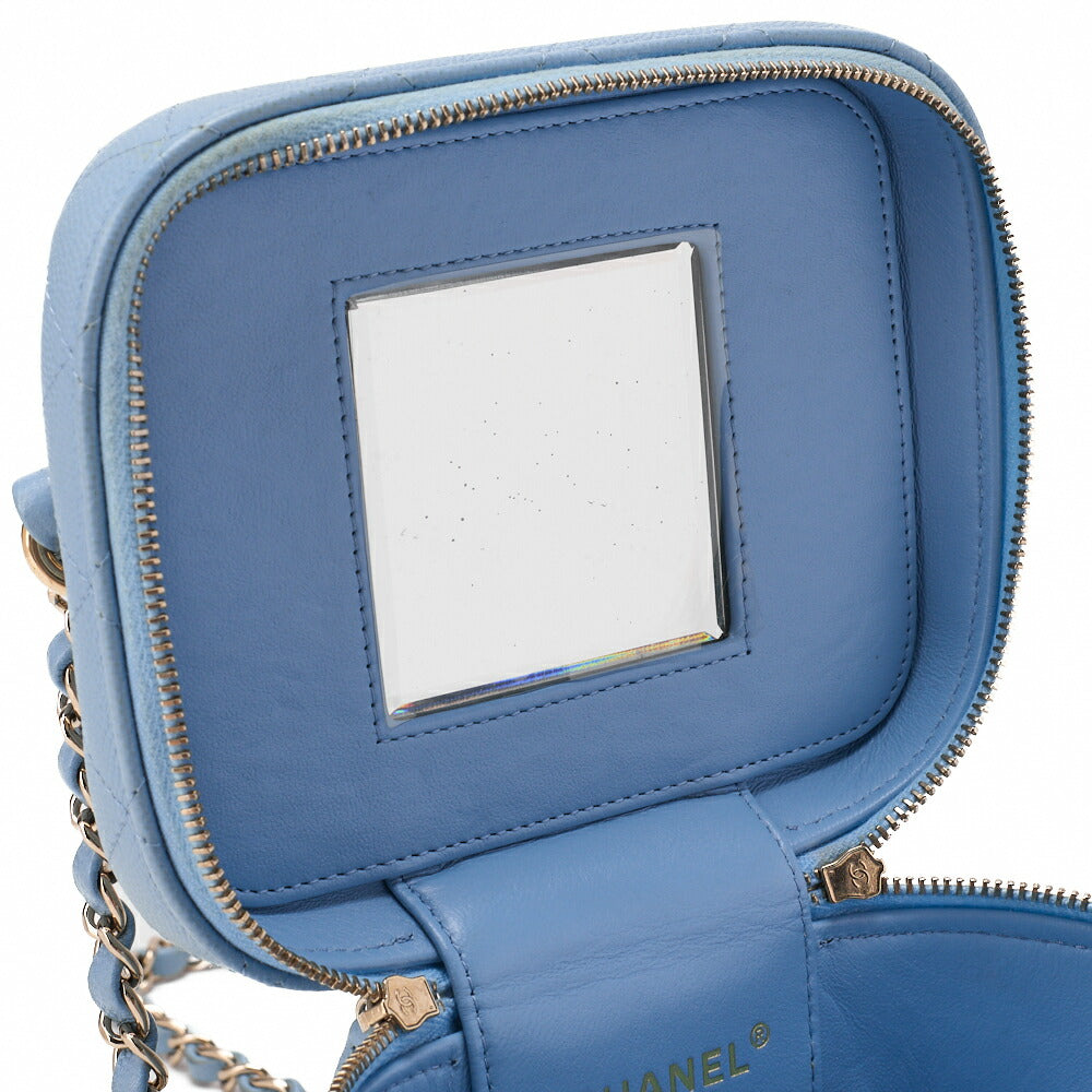 CHANEL Chain Shoulder Bag  Matelassé Vanity Caviar Skin Light Blue 2way Gold-Tone Hardware, Pre-Owned