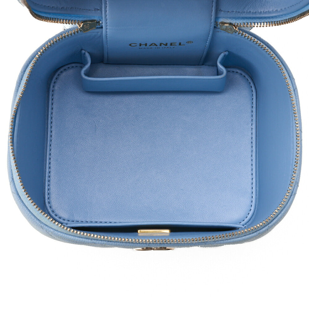 CHANEL Chain Shoulder Bag Matelassé Vanity Caviar Skin Light Blue 2way Gold-Tone Hardware, Pre-Owned