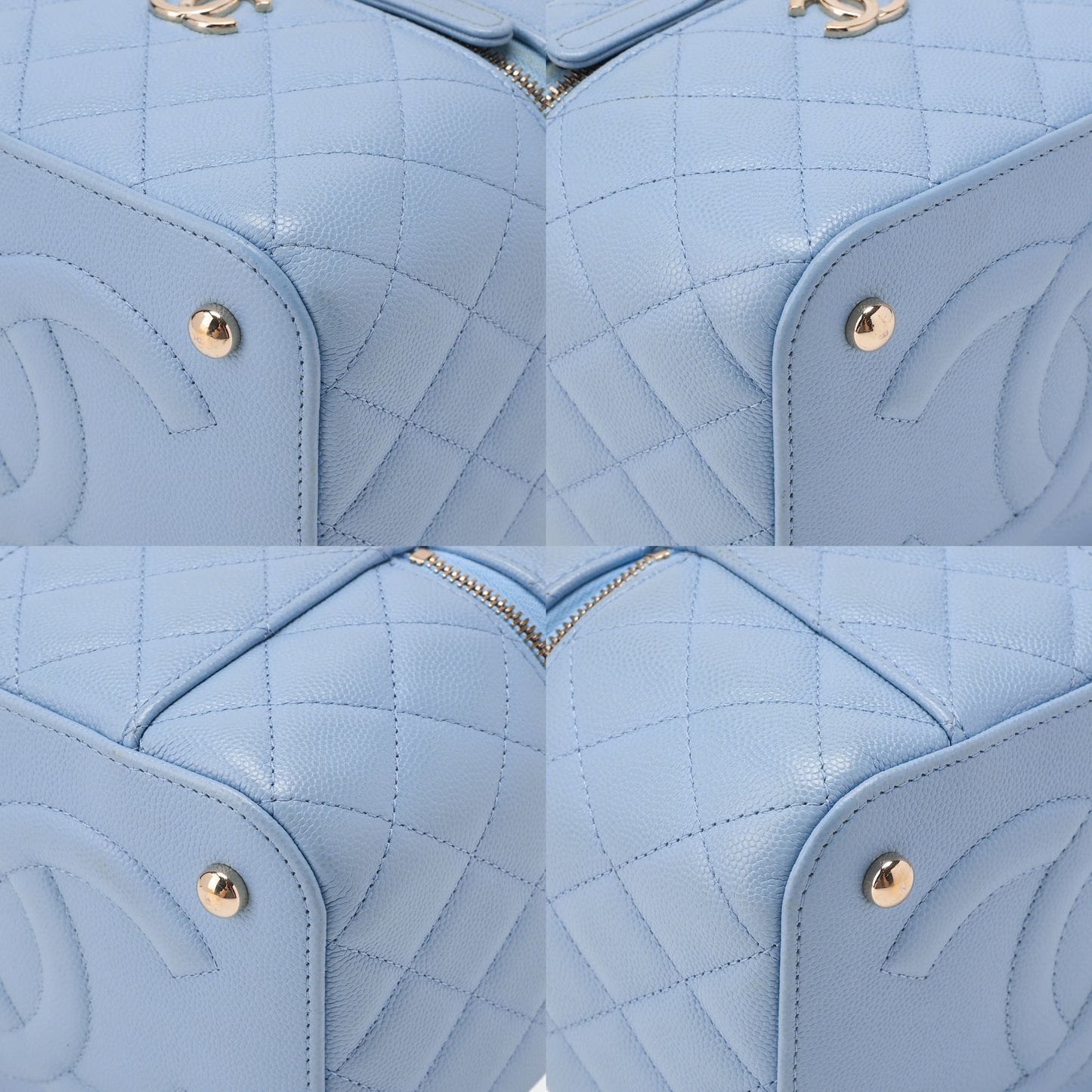 CHANEL Chain Shoulder Bag Matelassé Vanity Caviar Skin Light Blue 2way Gold-Tone Hardware, Pre-Owned