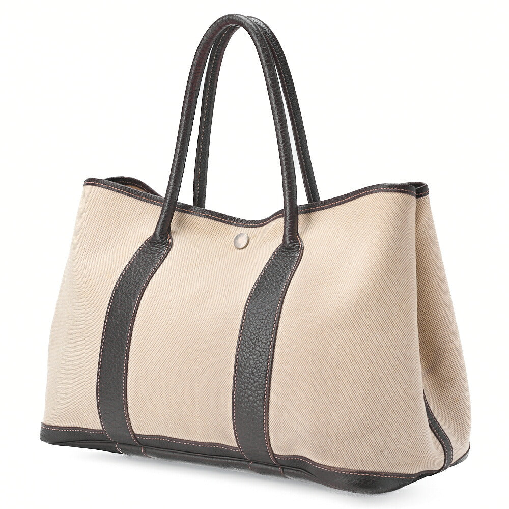 HERMES Garden Party PM Tote Bag Canvas Brown Silver-Tone Hardware, Pre-Owned
