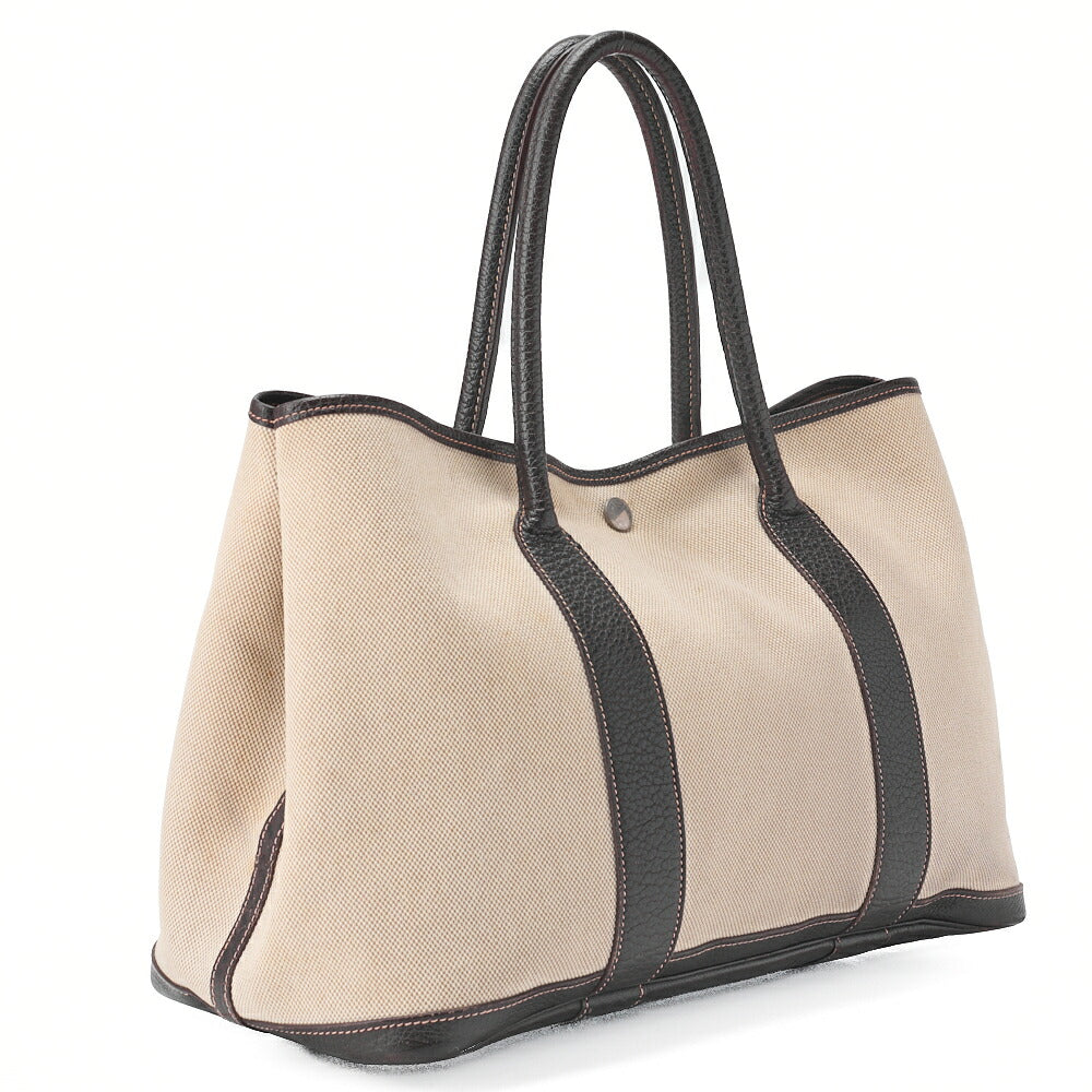 HERMES Garden Party PM Tote Bag Canvas Brown Silver-Tone Hardware, Pre-Owned