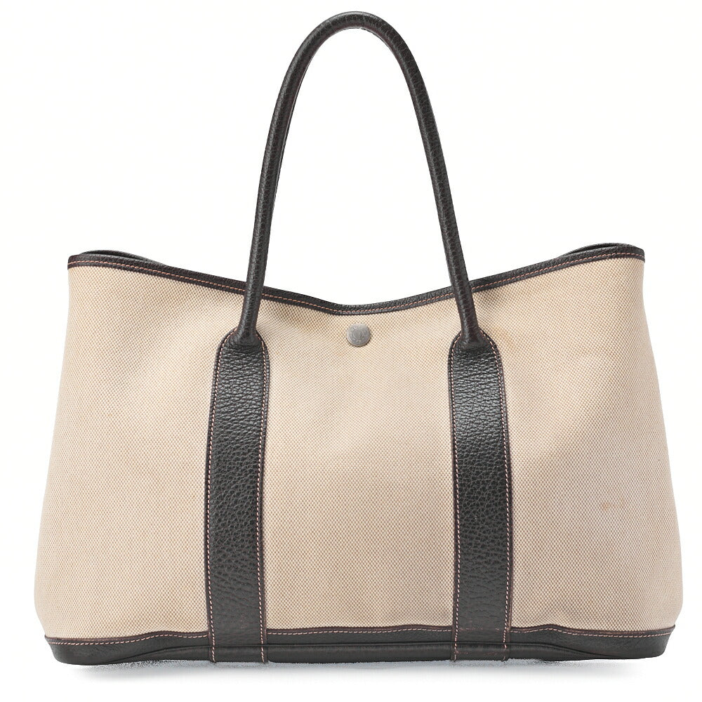 HERMES Garden Party PM Tote Bag Canvas Brown Silver-Tone Hardware, Pre-Owned