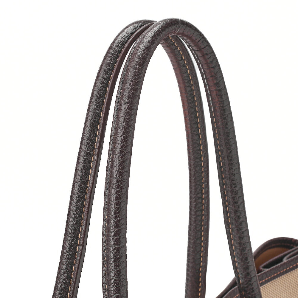 HERMES Garden Party PM Tote Bag Canvas Brown Silver-Tone Hardware, Pre-Owned