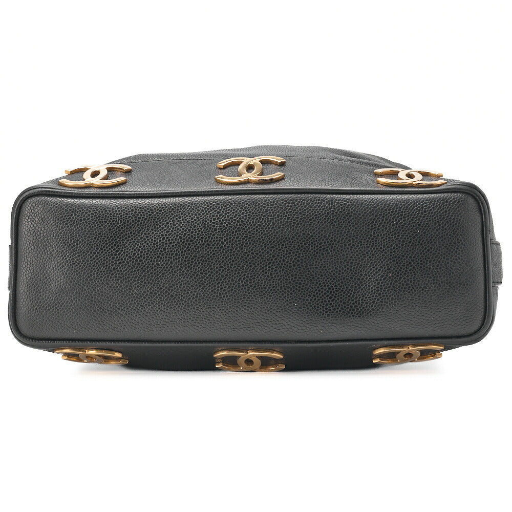 CHANEL Chain Shoulder Bag Triple Coco Caviar Skin Ball Charm Drawstring Black Gold-Tone Hardware, Pre-Owned