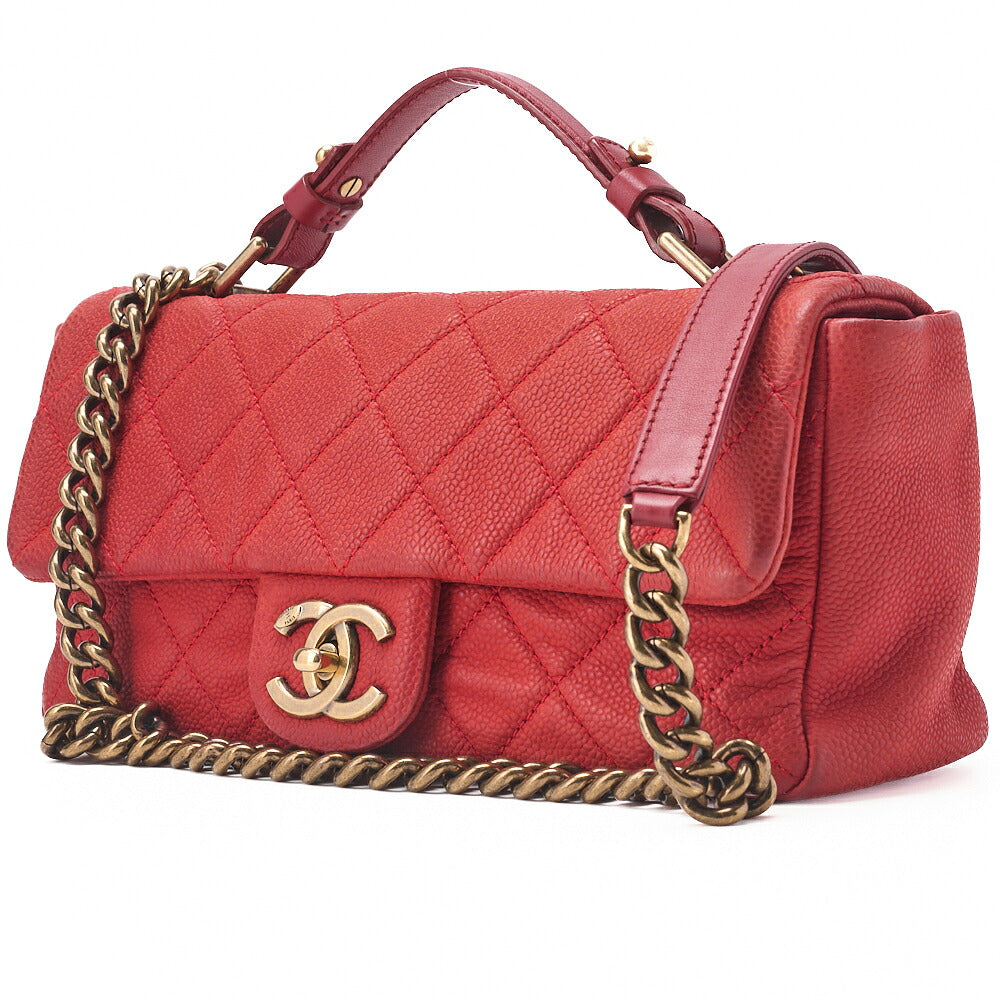 CHANEL Chain Shoulder Bag Matelassé Turnlock 2way Caviar Skin Red Gold-Tone Hardware, Pre-Owned