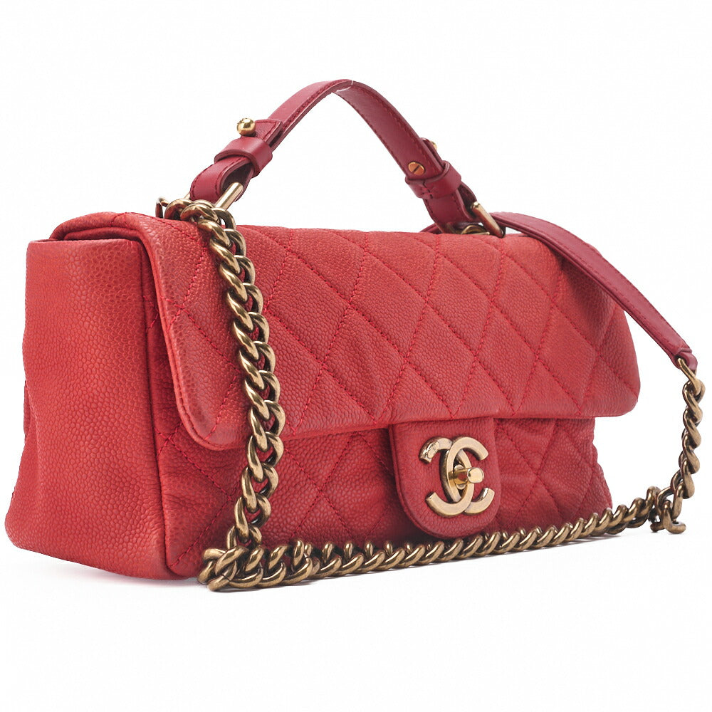 CHANEL Chain Shoulder Bag Matelassé Turnlock 2way Caviar Skin Red Gold-Tone Hardware, Pre-Owned