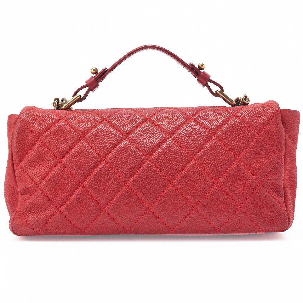 CHANEL Chain Shoulder Bag Matelassé Turnlock 2way Caviar Skin Red Gold-Tone Hardware, Pre-Owned