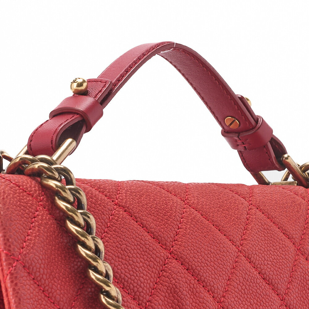 CHANEL Chain Shoulder Bag Matelassé Turnlock 2way Caviar Skin Red Gold-Tone Hardware, Pre-Owned