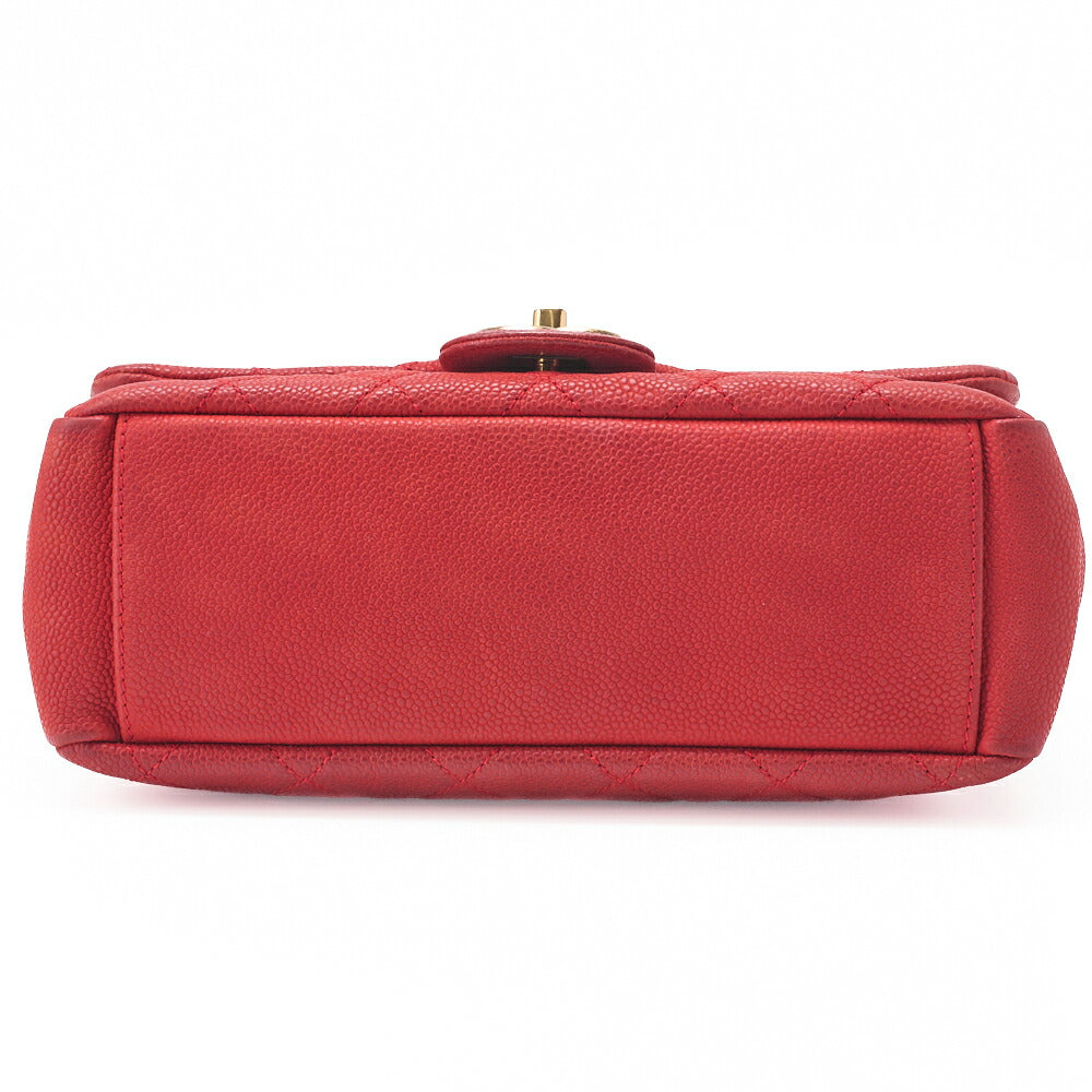 CHANEL Chain Shoulder Bag Matelassé Turnlock 2way Caviar Skin Red Gold-Tone Hardware, Pre-Owned