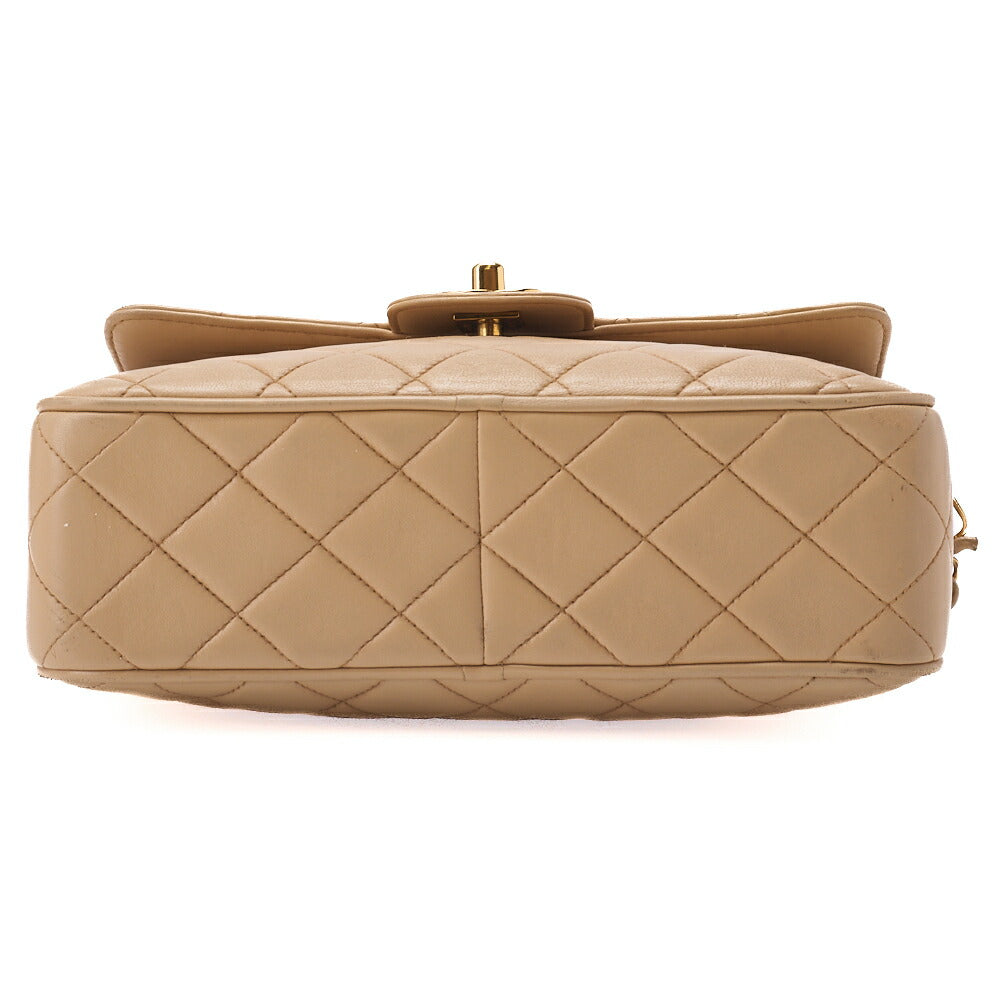 CHANEL Chain Shoulder Bag Matelassé Outside Flap Fringe Chain Shoulder Lambskin Beige Gold-Tone Hardware, Pre-Owned