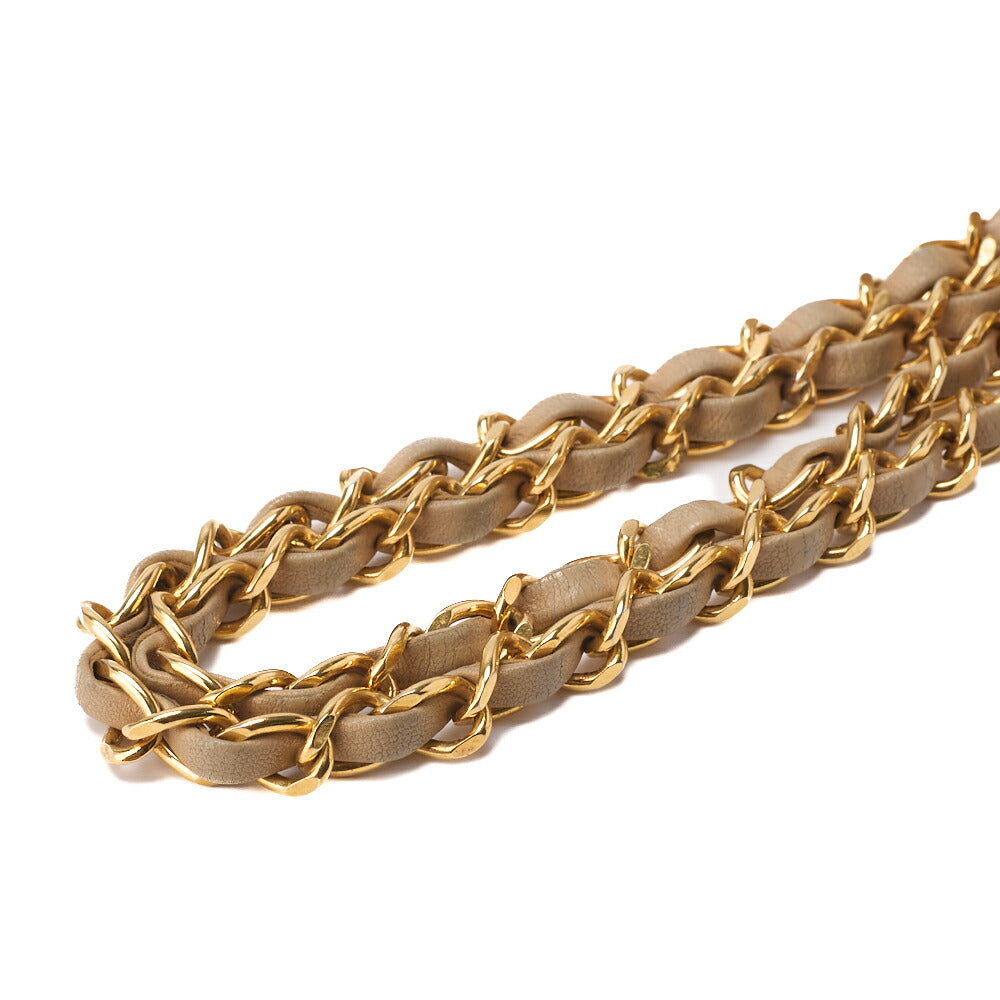 CHANEL Chain Shoulder Bag Matelassé Outside Flap Fringe Chain Shoulder Lambskin Beige Gold-Tone Hardware, Pre-Owned