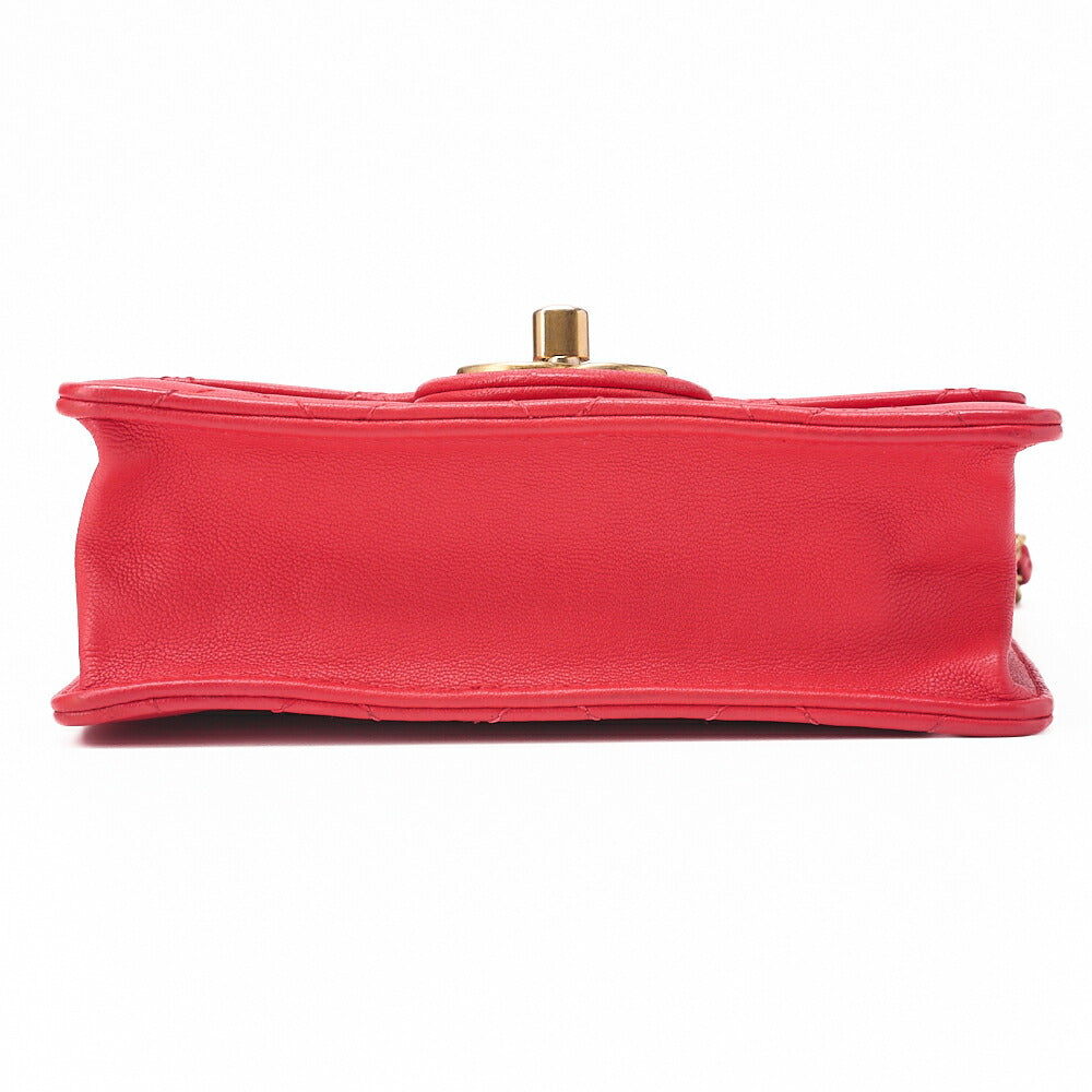 CHANEL Chain Shoulder Matelassé Pearl Chain Chain Wallet Lambskin Red Gold-Tone Hardware, Pre-Owned