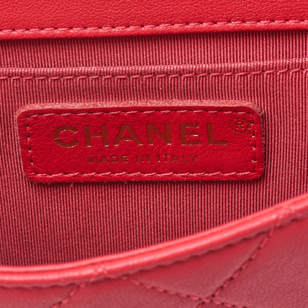 CHANEL Chain Shoulder Matelassé Pearl Chain Chain Wallet Lambskin Red Gold-Tone Hardware, Pre-Owned