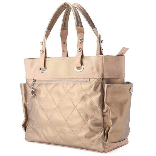 CHANEL Handbag Boston Bag Paris Biarritz Coated Canvas Coco Charm Black Silver-Tone Hardware, Pre-Owned