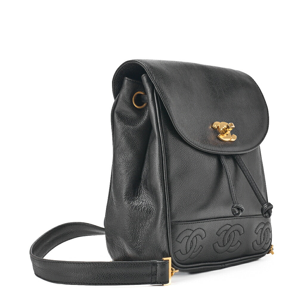 CHANEL Shoulder Bag Backpack Lambskin Triple Coco Turnlock Black Gold-Tone Hardware, Pre-Owned