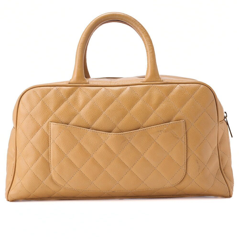 CHANEL Handbag Boston Bag Caviar Skin Matelassé Coco Mark Beige Gold-Tone Hardware, Pre-Owned
