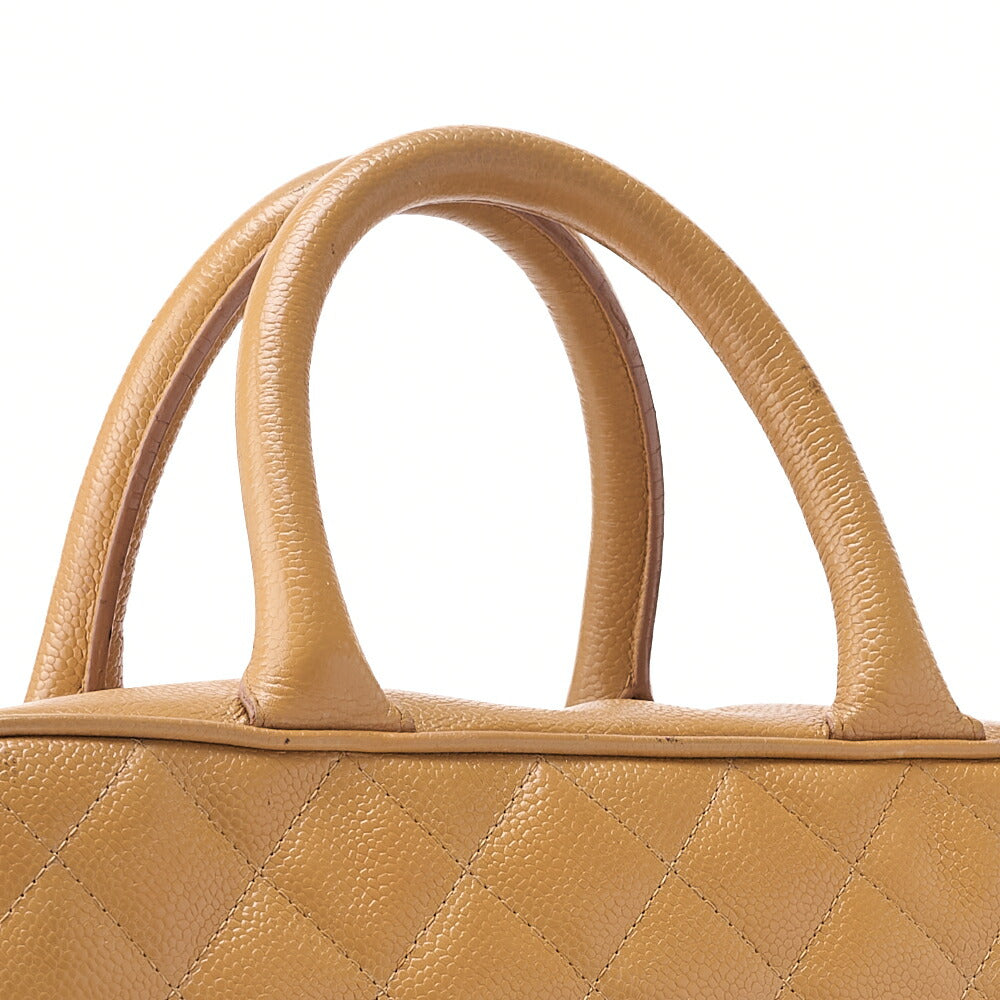 CHANEL Handbag Boston Bag Caviar Skin Matelassé Coco Mark Beige Gold-Tone Hardware, Pre-Owned