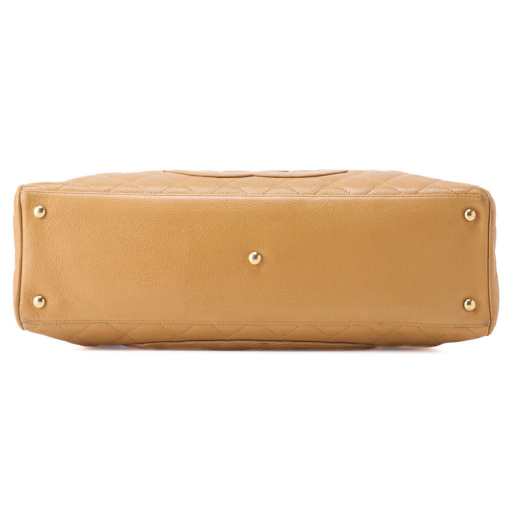 CHANEL Handbag Boston Bag Caviar Skin Matelassé Coco Mark Beige Gold-Tone Hardware, Pre-Owned