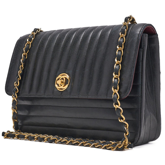 CHANEL Shoulder Bag Mademoiselle Turnlock Lambskin Black Gold-Tone Hardware, Pre-Owned