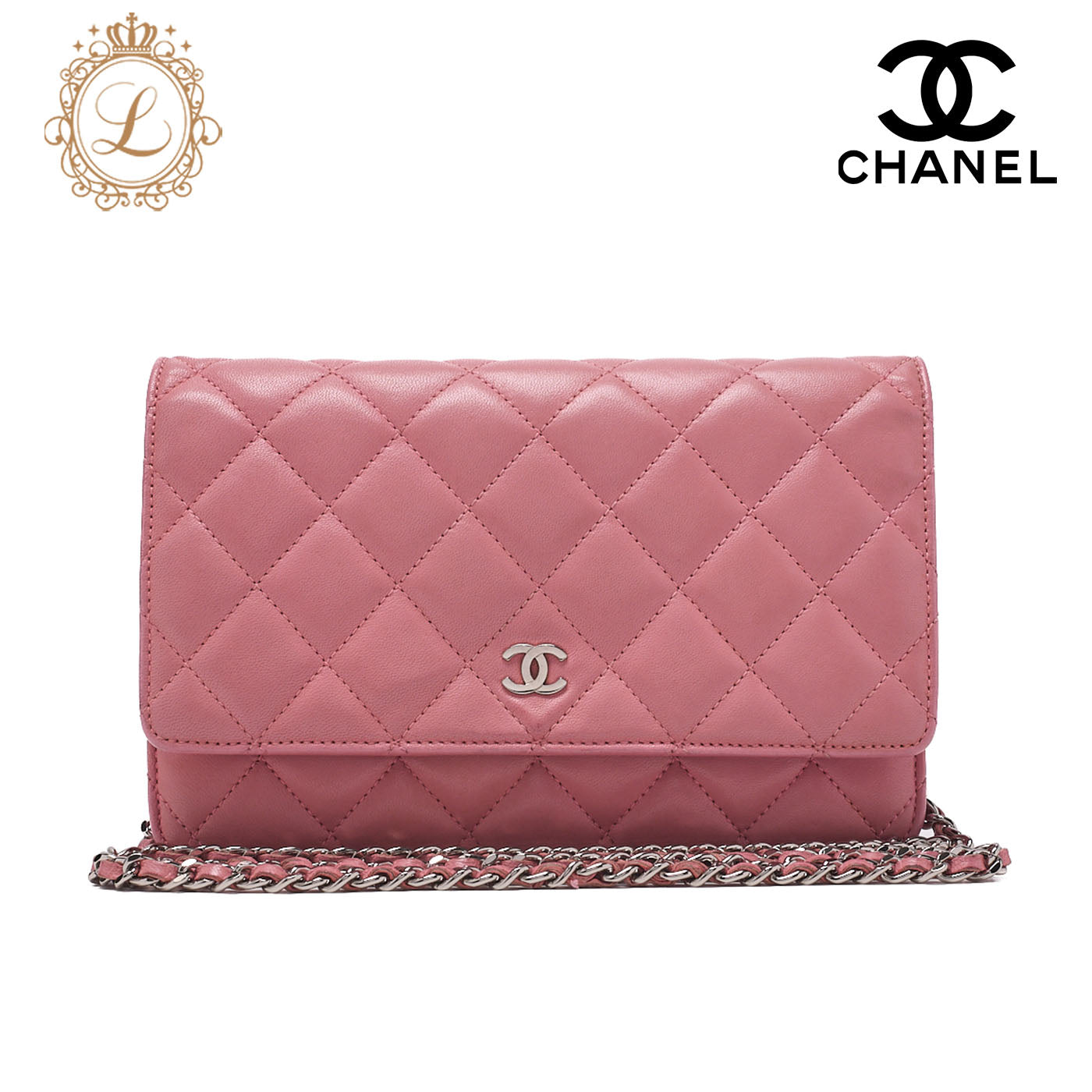 CHANEL Shoulder Bag Chain Wallet Lambskin Pink Gold-Tone Hardware, Pre-Owned