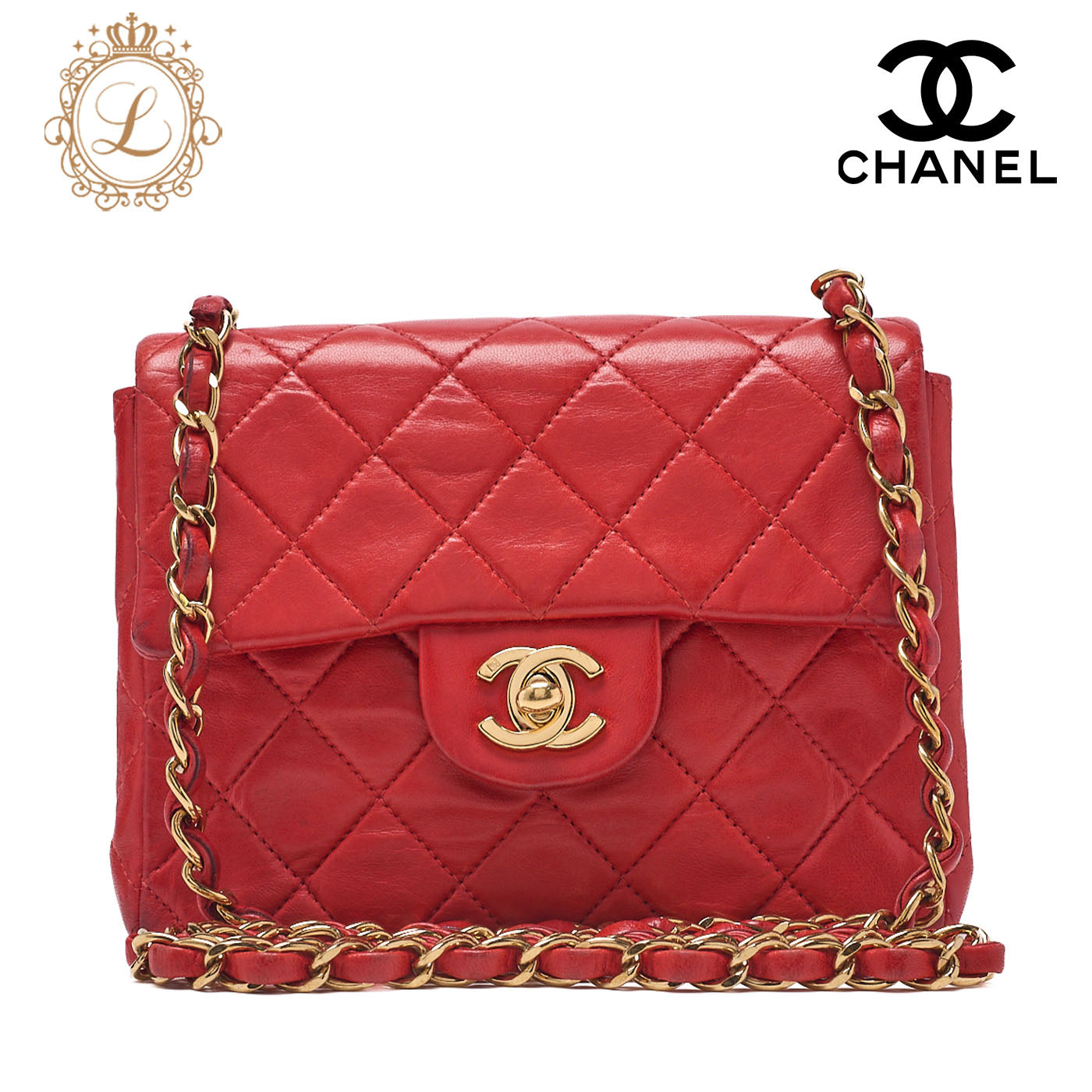 CHANEL Chain Shoulder Bag Mini Matelassé 18cm Lambskin Black Single Flap Turnlock Gold-Tone Hardware, Pre-Owned