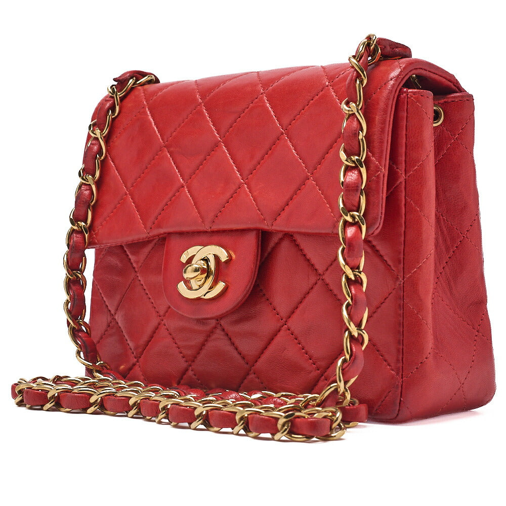 CHANEL Chain Shoulder Bag Mini Matelassé 18cm Lambskin Black Single Flap Turnlock Gold-Tone Hardware, Pre-Owned