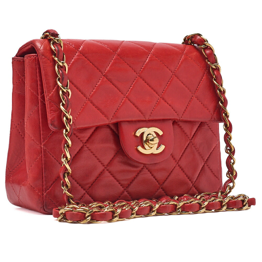 CHANEL Chain Shoulder Bag Mini Matelassé 18cm Lambskin Black Single Flap Turnlock Gold-Tone Hardware, Pre-Owned