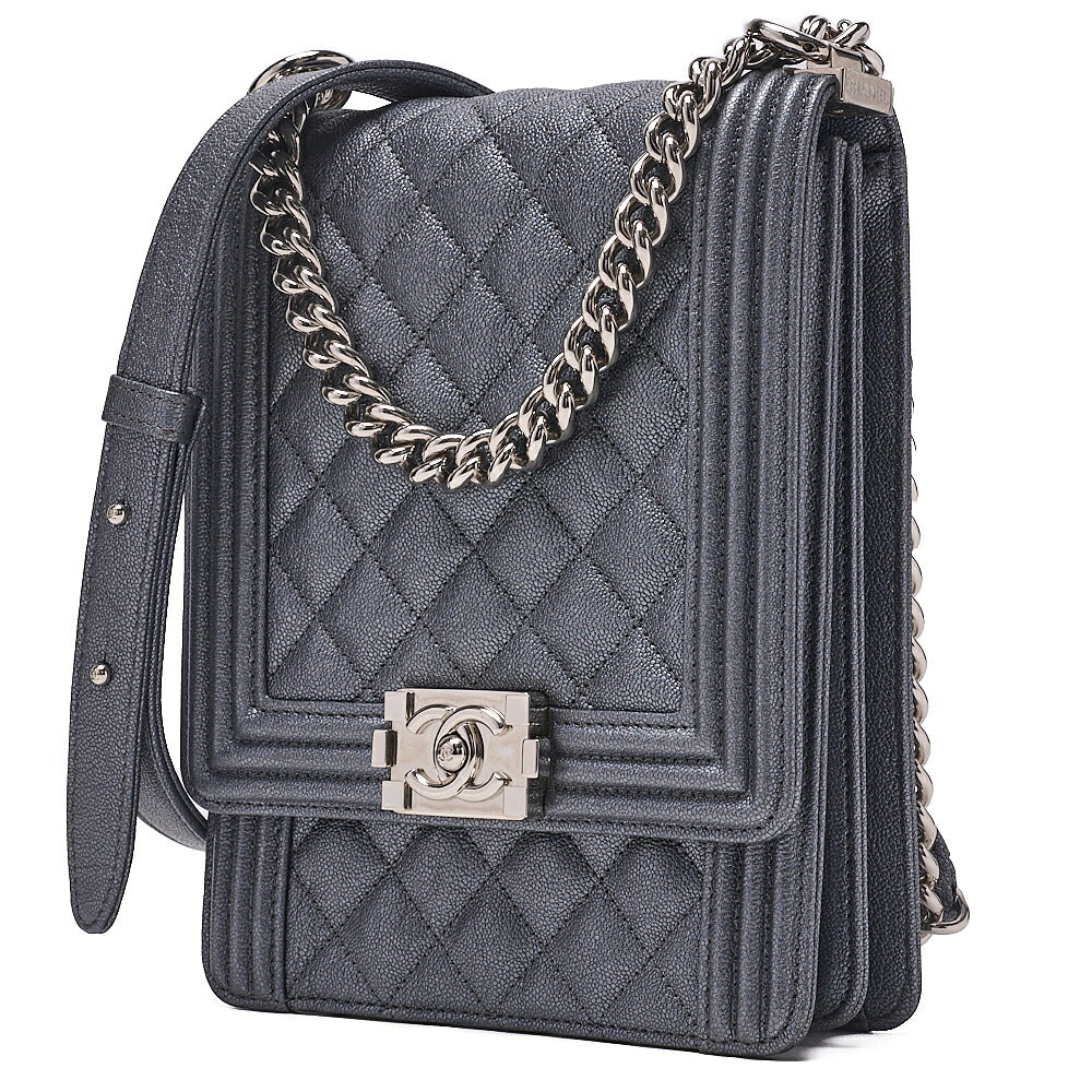 CHANEL Boy Chanel Matelassé Chain Shoulder Caviar Skin Red Silver-Tone Hardware, Pre-Owned