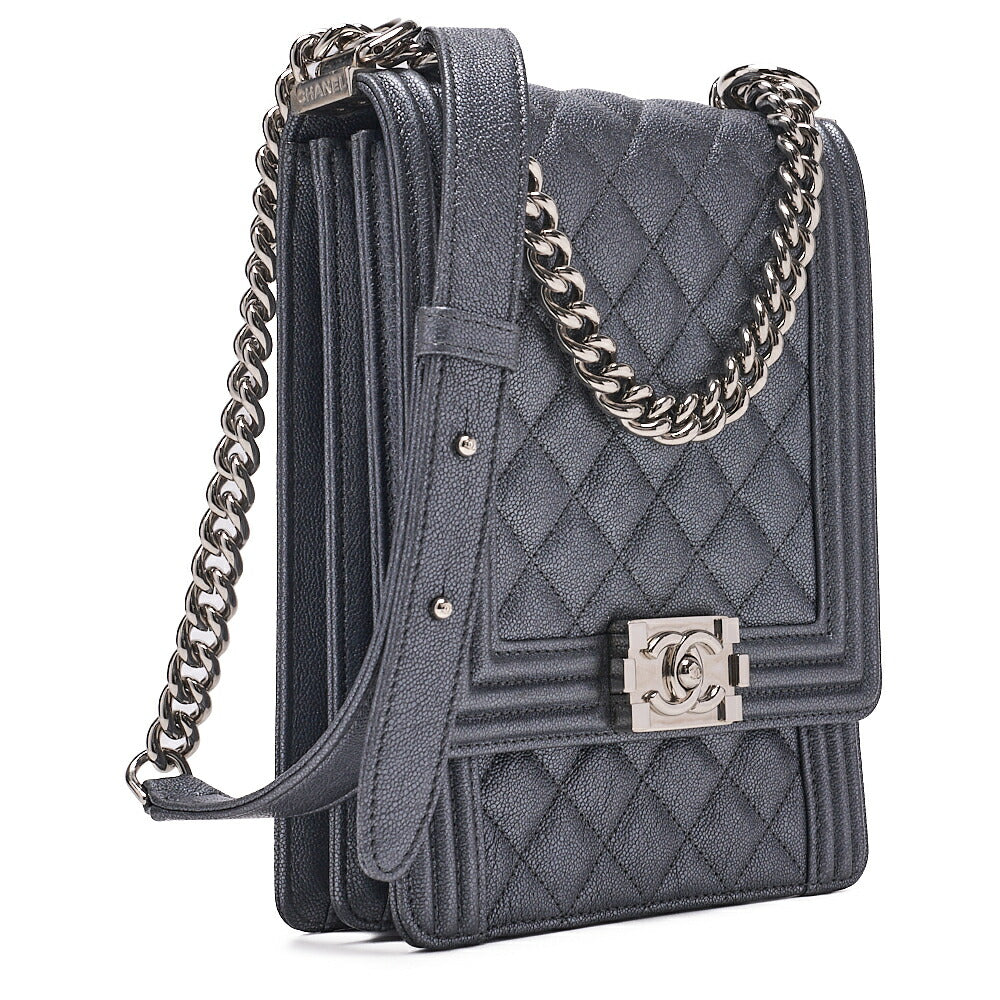 CHANEL Boy Chanel Matelassé Chain Shoulder Caviar Skin Red Silver-Tone Hardware, Pre-Owned